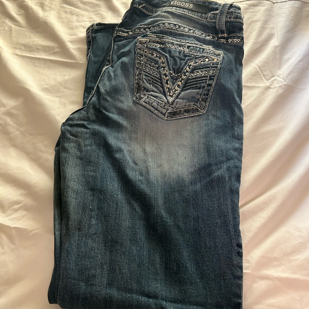 Vigoss Blue Boot Cut Jeans with Decorative Stitching size 12 long